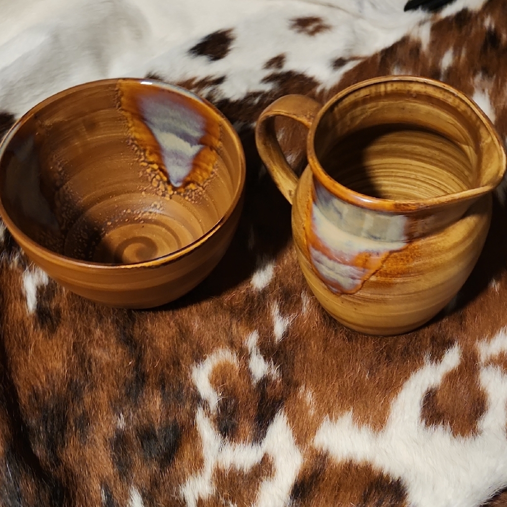 Sango Splash Ceramic Pitcher and Bowl
